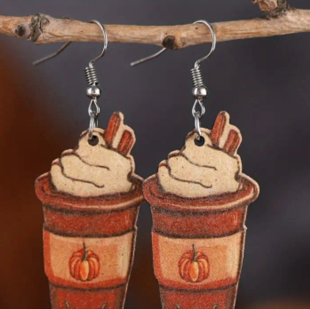 Fall pumpkin spice autumn coffee drink earrings BNWT